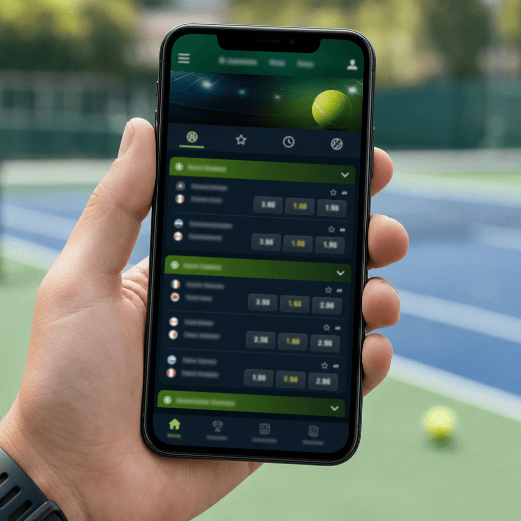 Sports betting app on a smartphone showing tennis odds